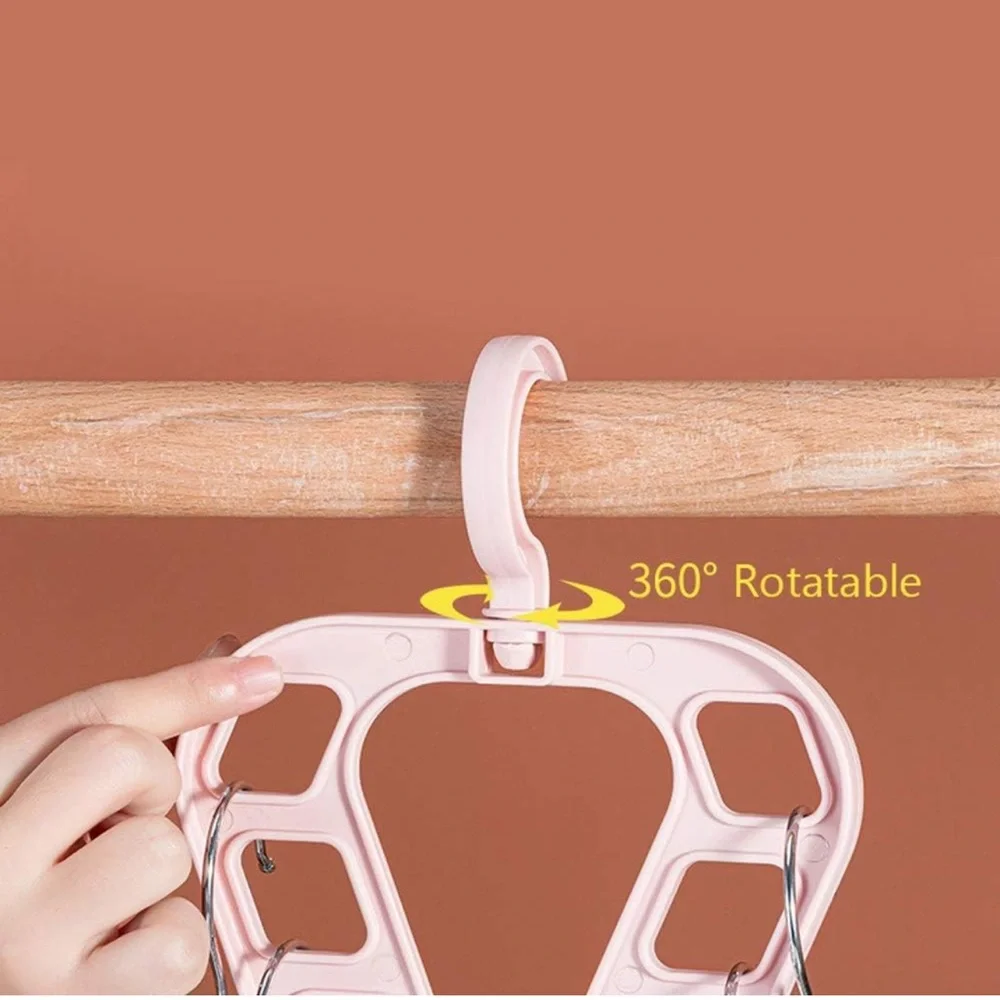 New Baby Pink Multi-Function Rotatable Non-Slip Triangle 9 Holes Clothes Hanger